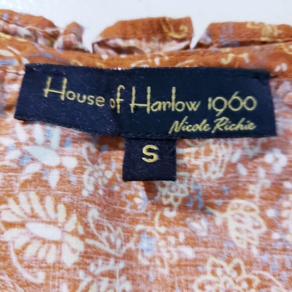 HOUSE OF HARLOW 1960 Wallis Rust Floral Ruffle Boho Smocked Dress Size Small - Picture 5 of 7